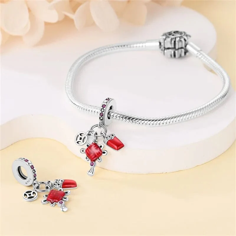 Red Chinese Knot Triple Dangle Charm