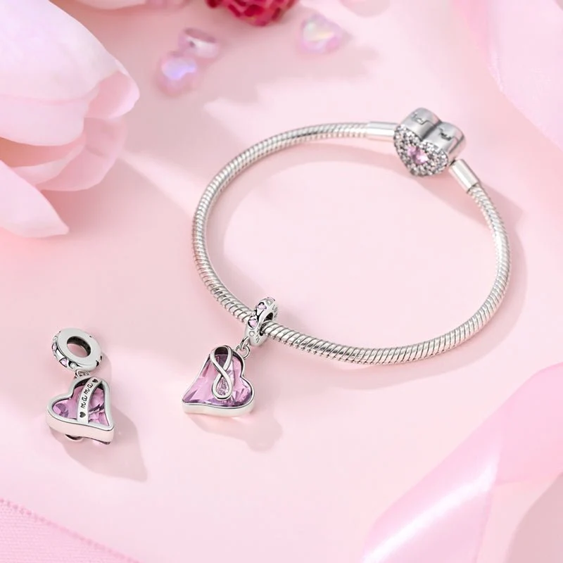 Infinity Heart Pink Crystal Dangle Charm