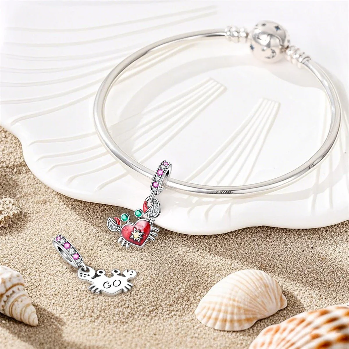 Crab with Heart Shell Dangle Charm