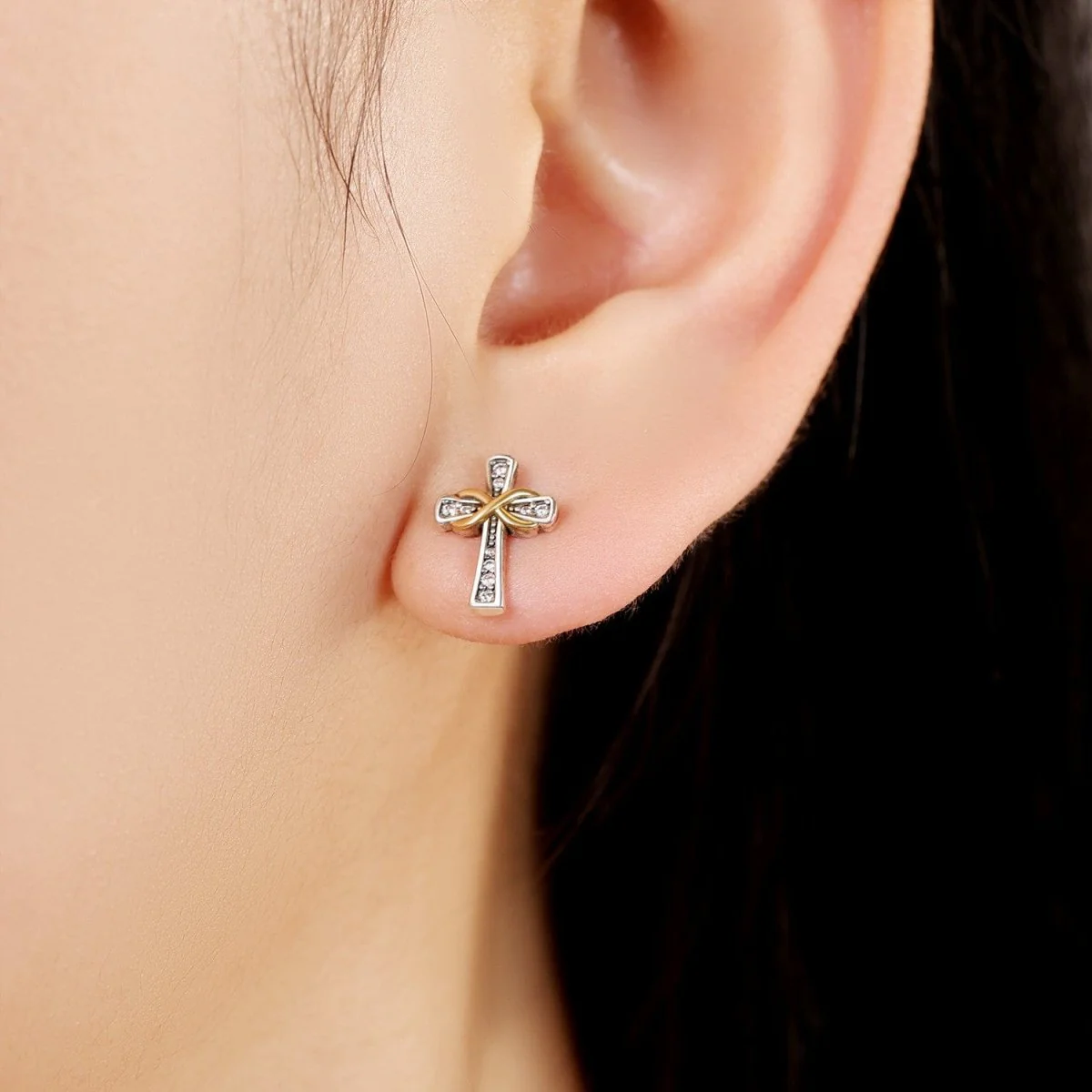 Infinity Cross Studs with Gold Accents