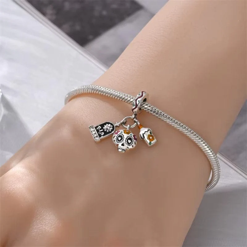 Día de los Muertos Charm, Skull, Candle, and RIP Gravestone