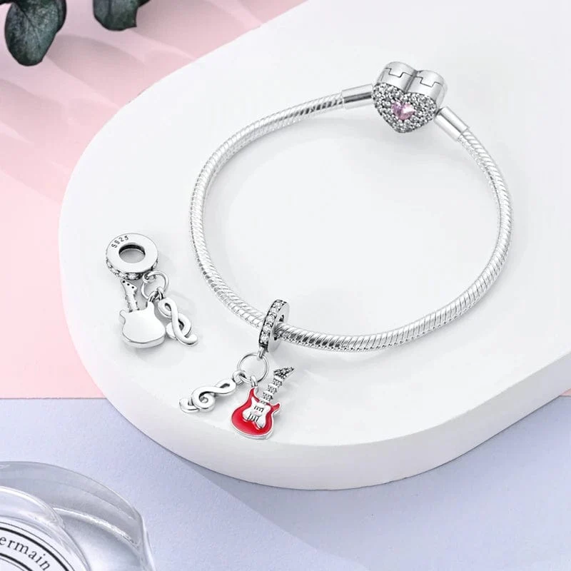 Musical Note & Red Guittar Dangle Charm