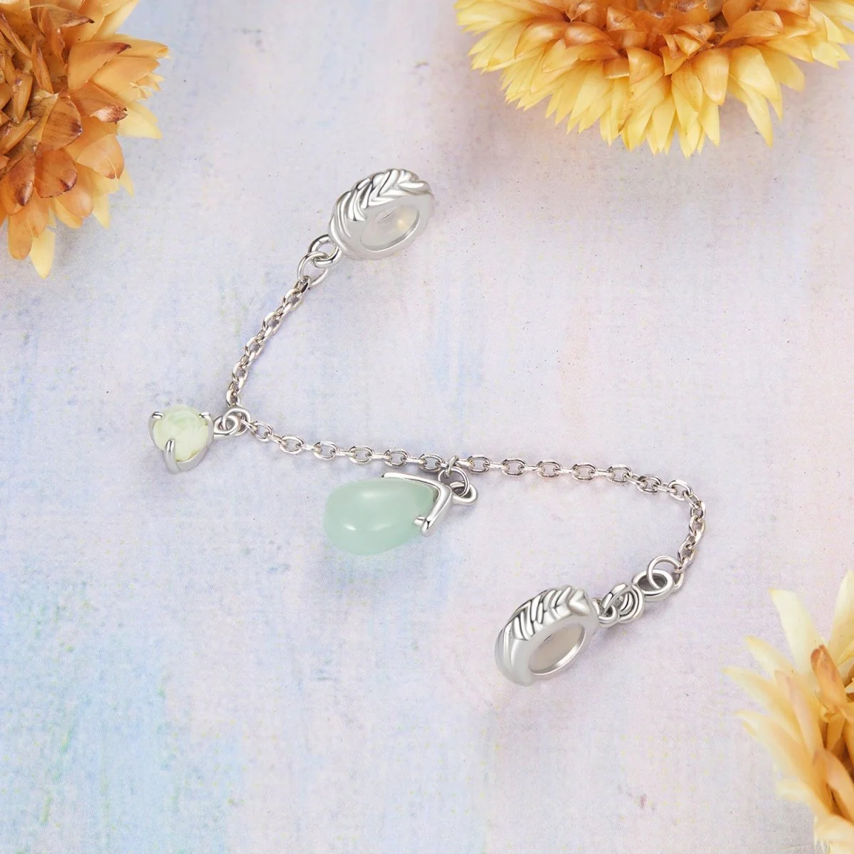Green Teardrop & Crystal Safety Chain Charm