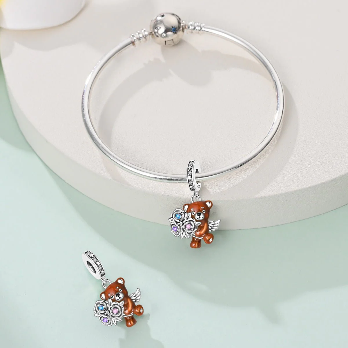 Angel Bear with Roses Dangle Charm