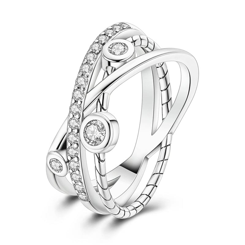 Sparkling Halo Multi-Band Silver Ring