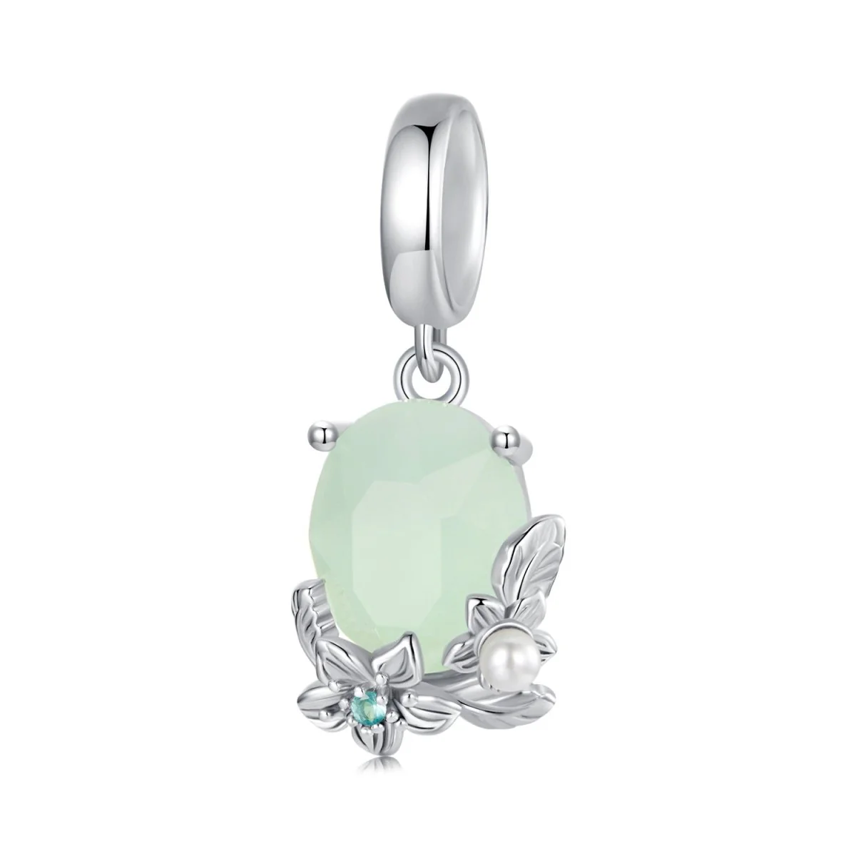 Green Gem & Floral Dangle Charm