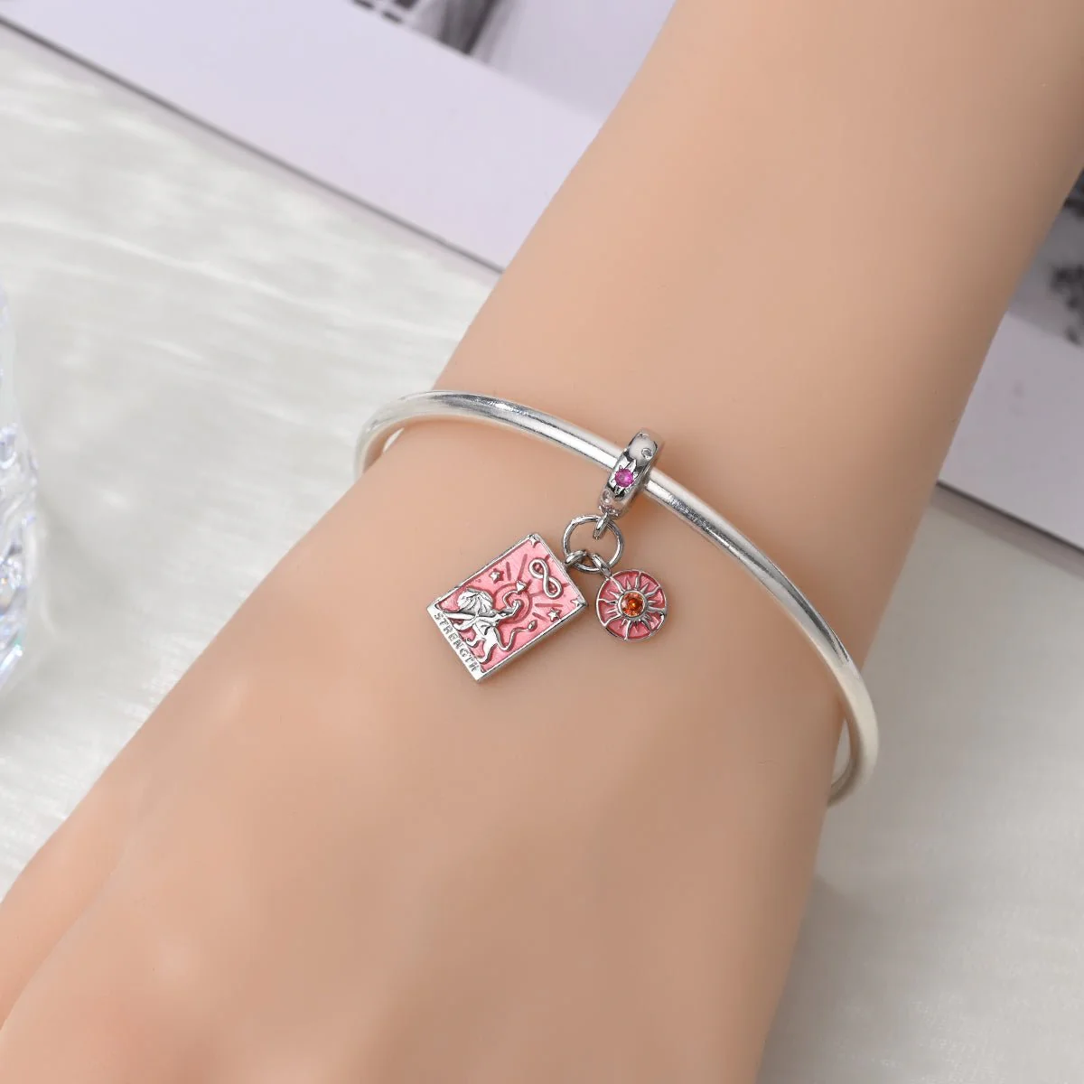 Strength Tarot Card & Sun Dangle Charm