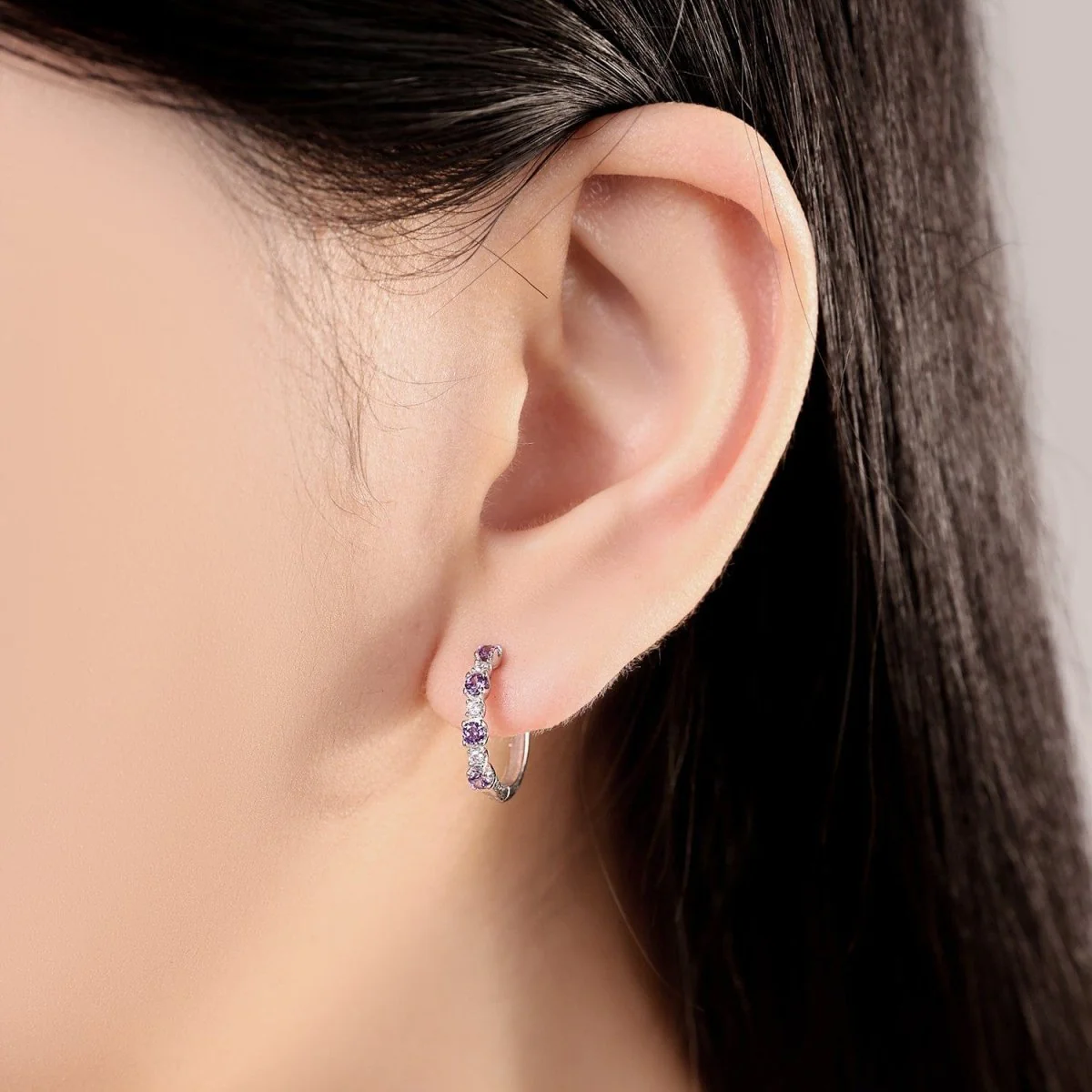 Lavender Crystal Hoop Earrings