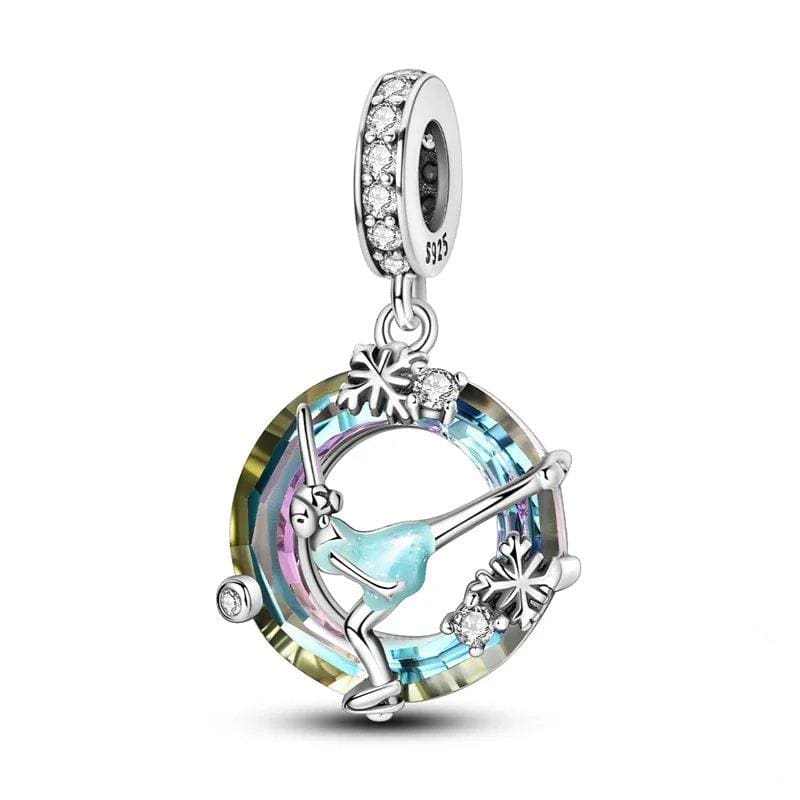 Graceful Ice Skater in Crystal Snowflake Charm