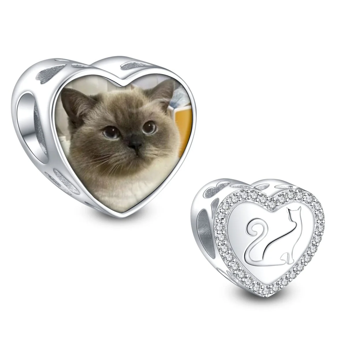 Personalized Cat Heart Photo Charm
