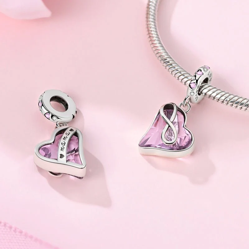 Infinity Heart Pink Crystal Dangle Charm