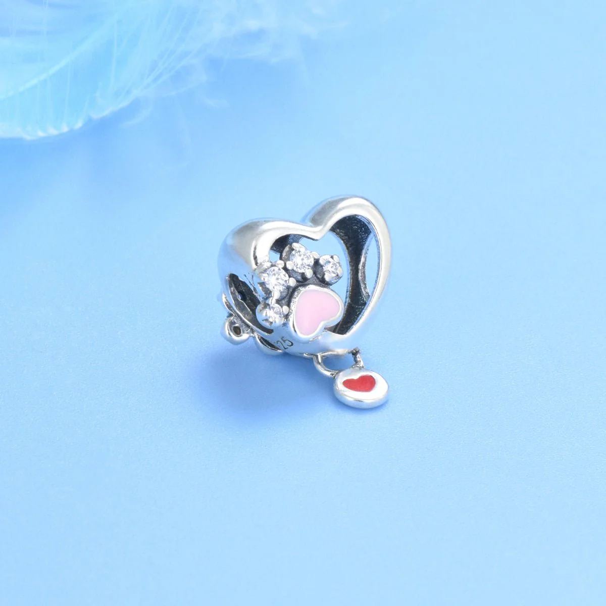 Sparkling Paw Print & Heart Charm
