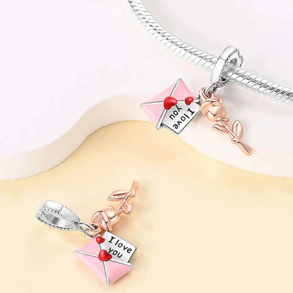 Love Letter & Rose Dangle Charm