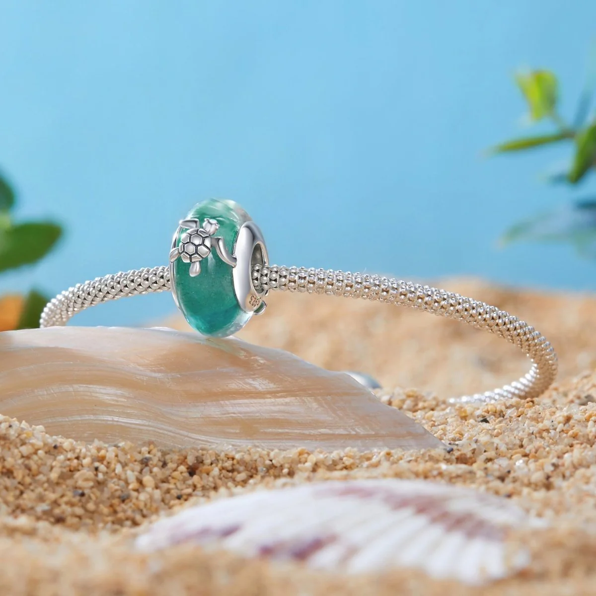 Sea Turtle with Ocean Wave Murano Charm