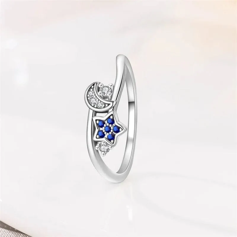Moon & Star Crystal Ring