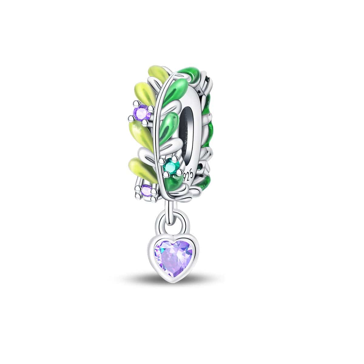 Olive Leaves and Heart Gem Charm
