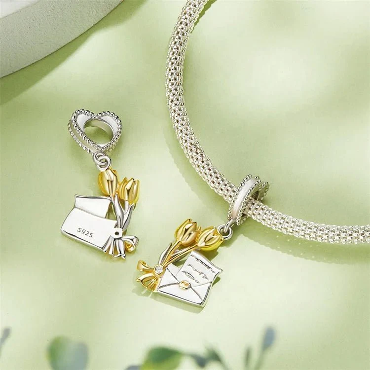 Golden Tulips with Love Letter Dangle Charm