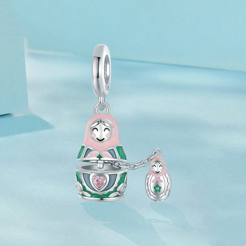 Matryoshka Doll with Opening Design & Crystal Heart Dangle Charm