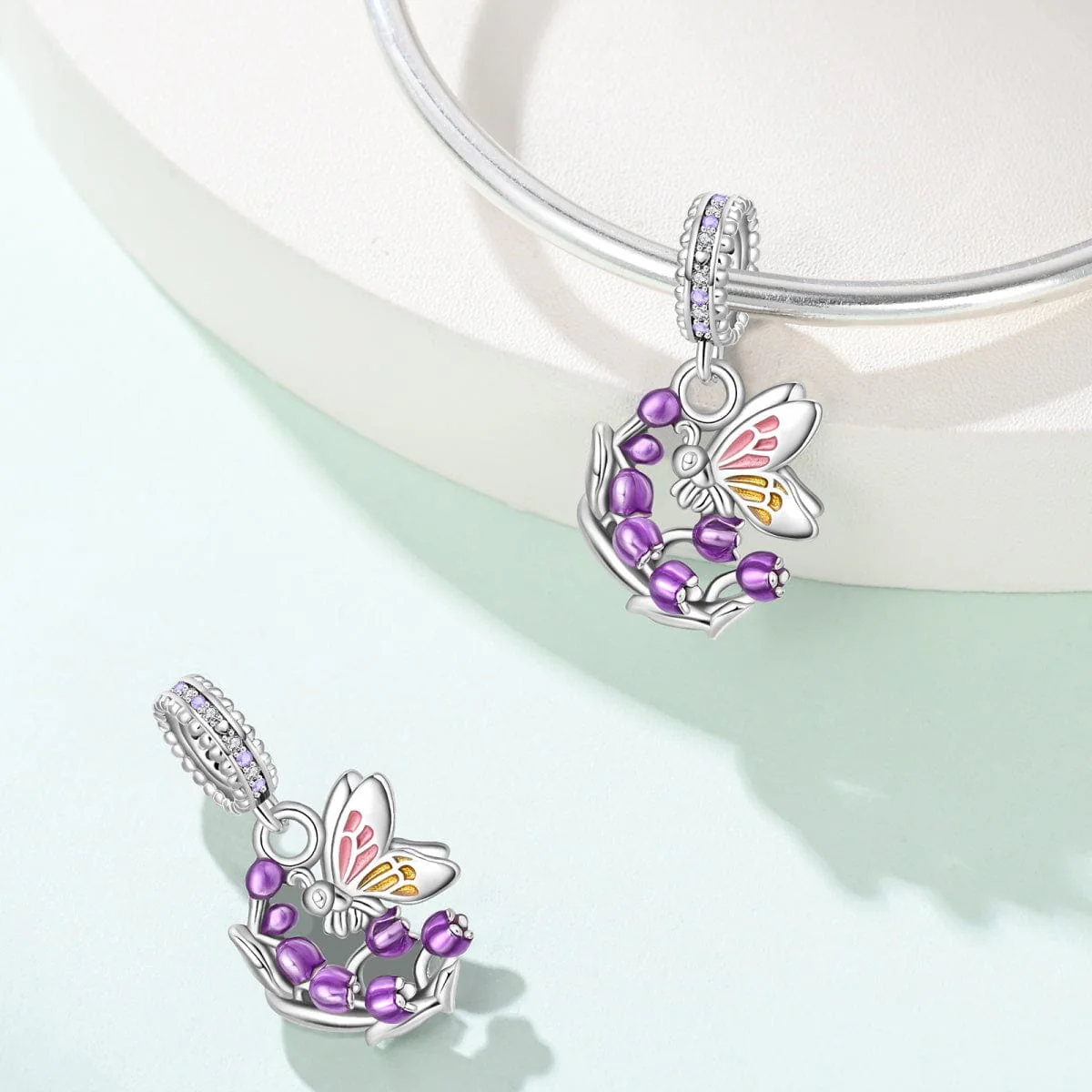 Lavender Blossom & Butterfly Dangle Charm