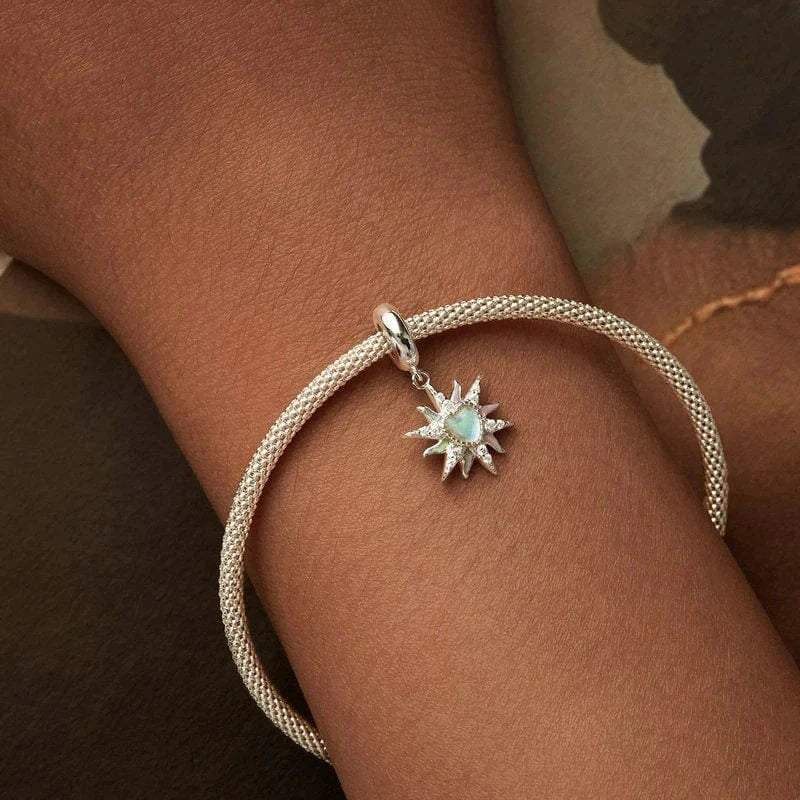 Radiant Sunburst with Opal Heart and Pastel Accents Dangle Charm