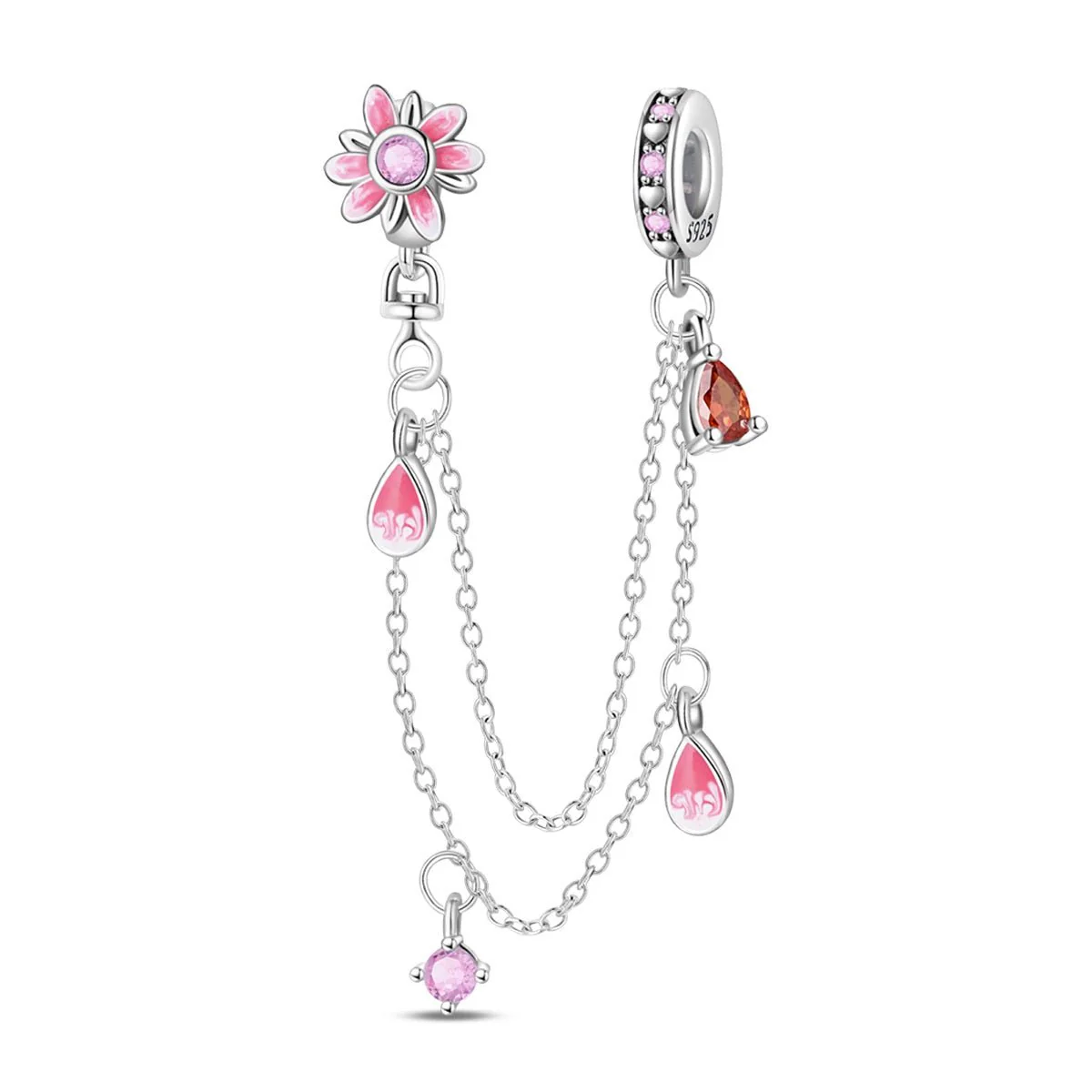 Pink Daisy & Droplets Safety Chain Charm