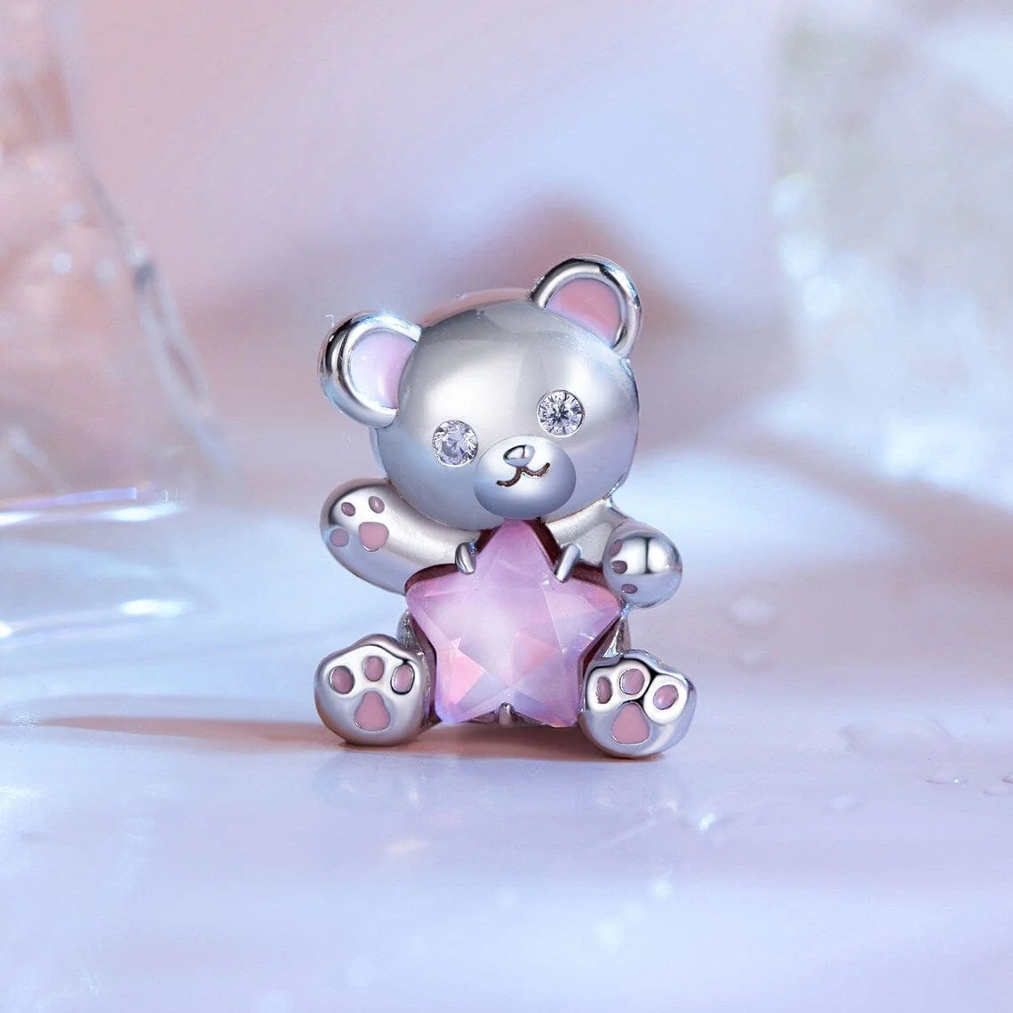 Adorable Teddy Bear with Pink Star Crystal Charm