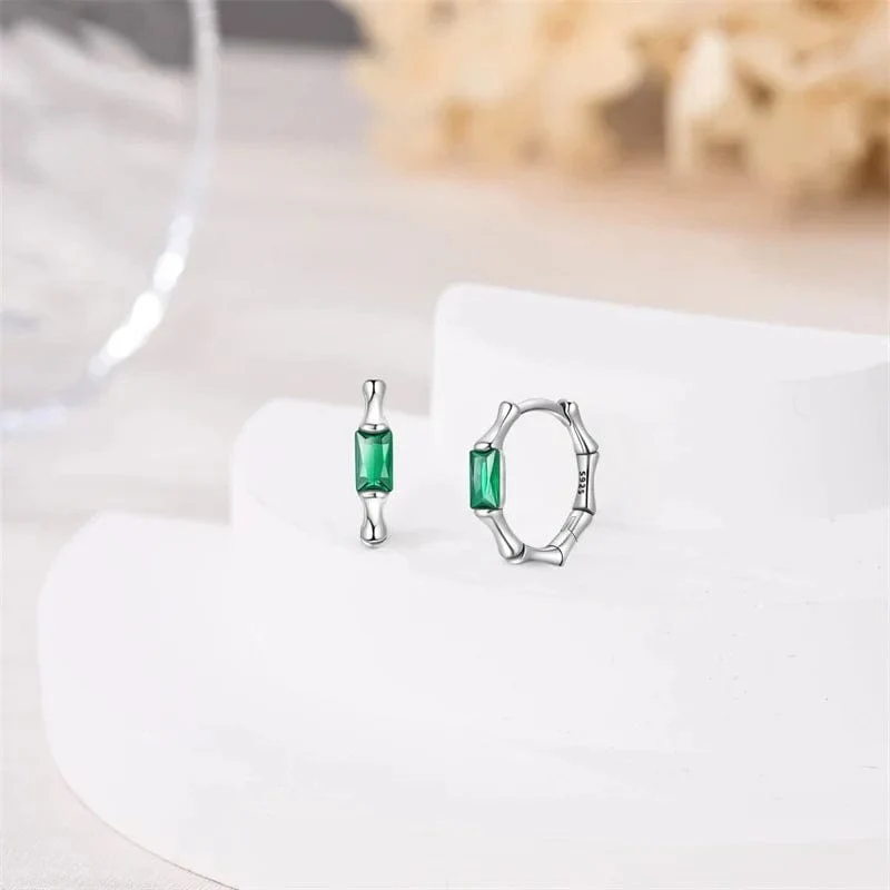 Silver Green Gemstone Hoop Earrings