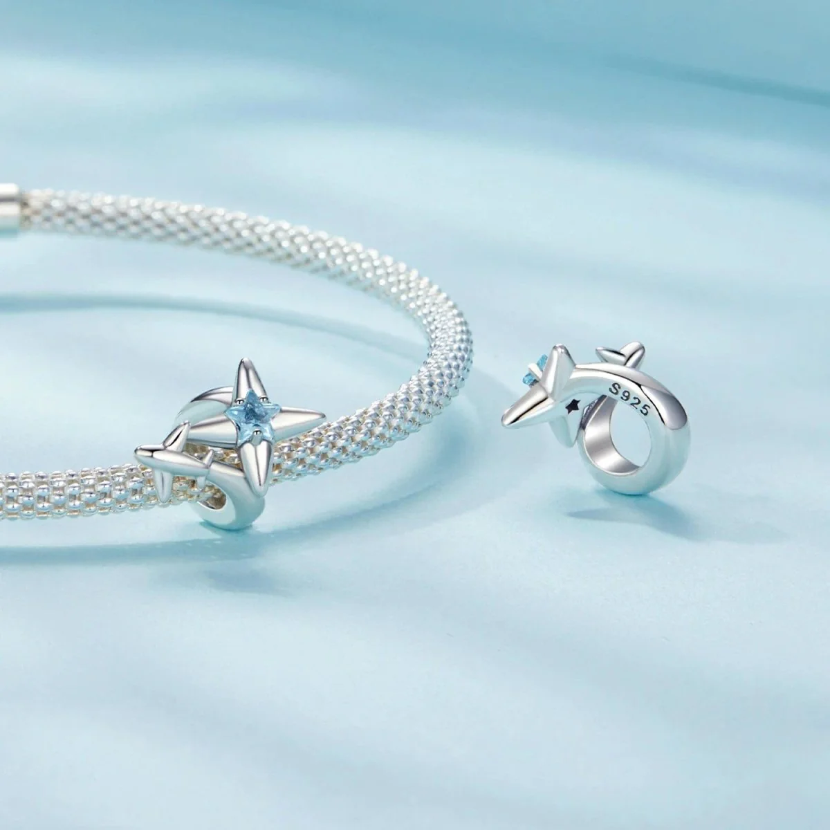 Airplane & Blue Star Crystal Charm