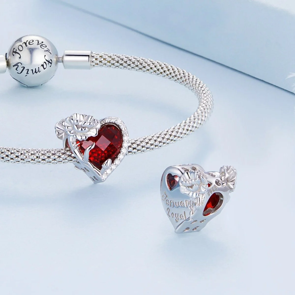 Floral Heart Crystal Birthstone Charms