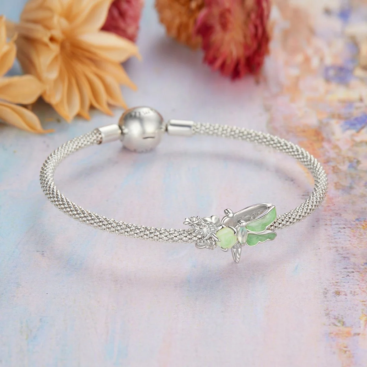 Green Dragonfly and Rose Charm