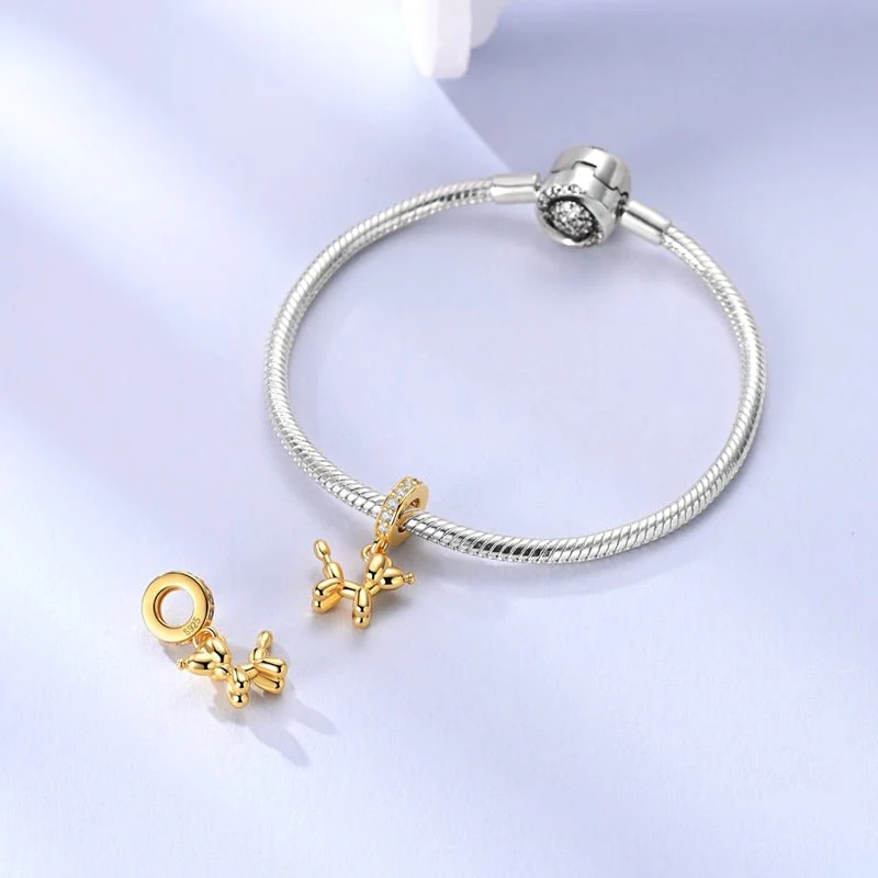 Golden Balloon Dog Dangle Charm