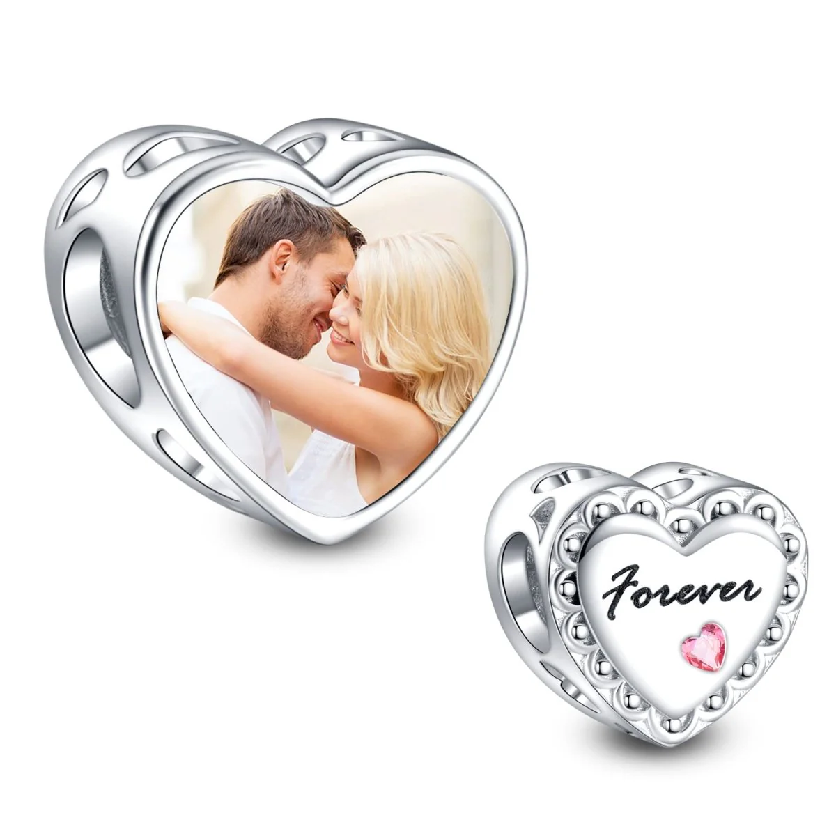 Personalized Forever Pink Heart Photo Charm