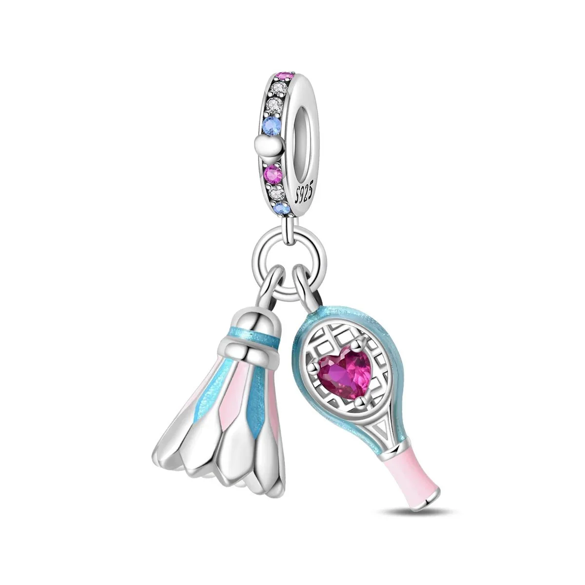 Pink Badminton Racket & Shuttlecock Dangle Charm