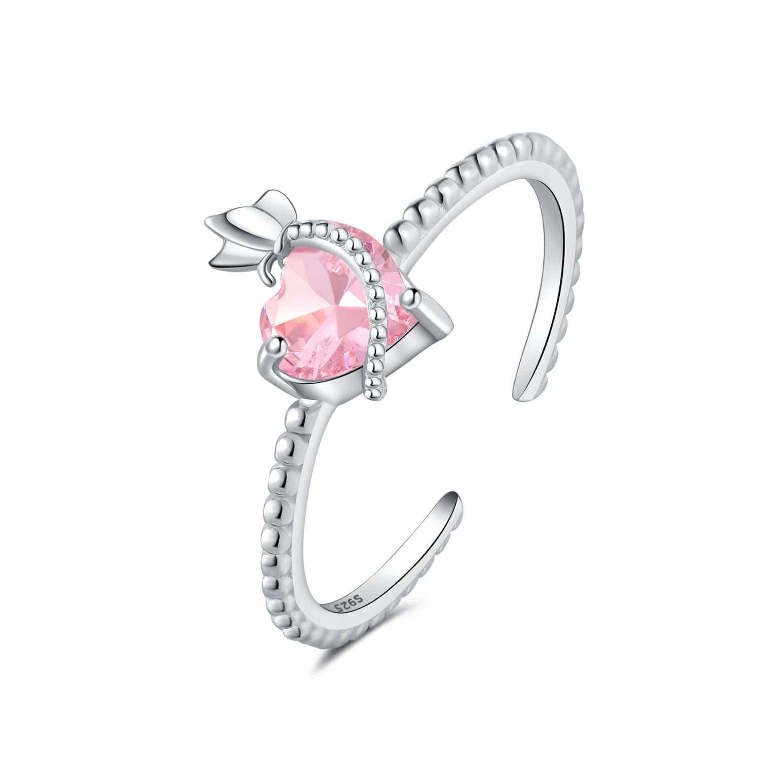 Pink Sparkle Heart-Embrace Adjustable Ring