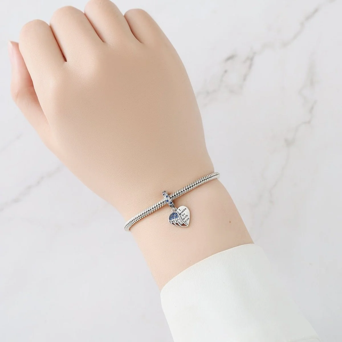 I Wanna Be With You Blue Crystal Angel Wing Charm