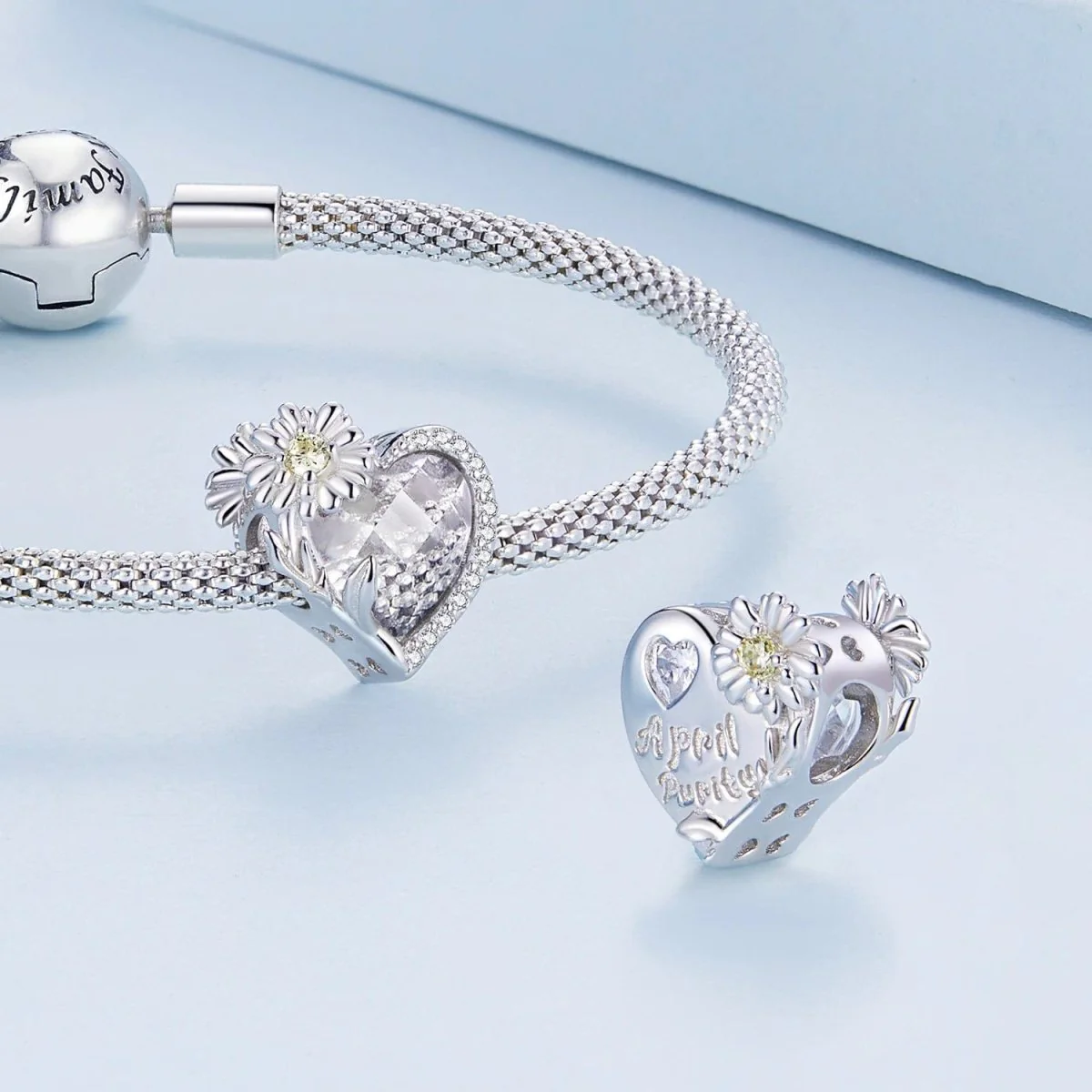 Floral Heart Crystal Birthstone Charms