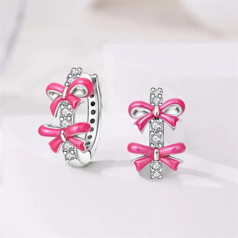 Pink Bow Hoop Earrings