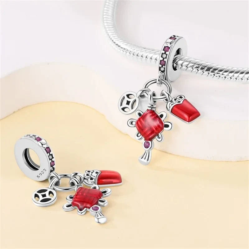 Red Chinese Knot Triple Dangle Charm