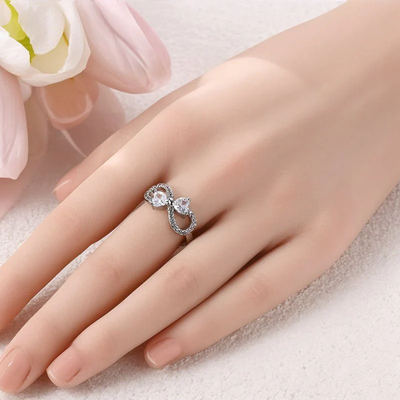 Sparkling Double Heart Infinity Ring