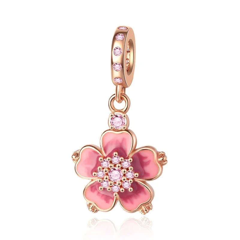 Pink Cherry Blossom Sparkle Dangle Charm