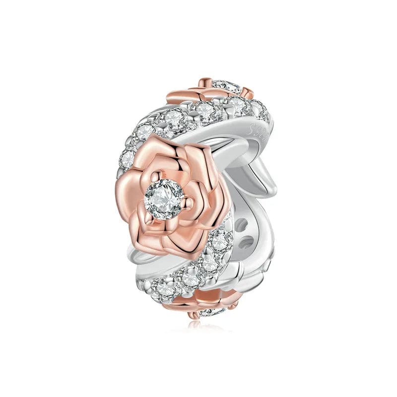 Rose Gold Blooming Flower with Crystal Band Charm