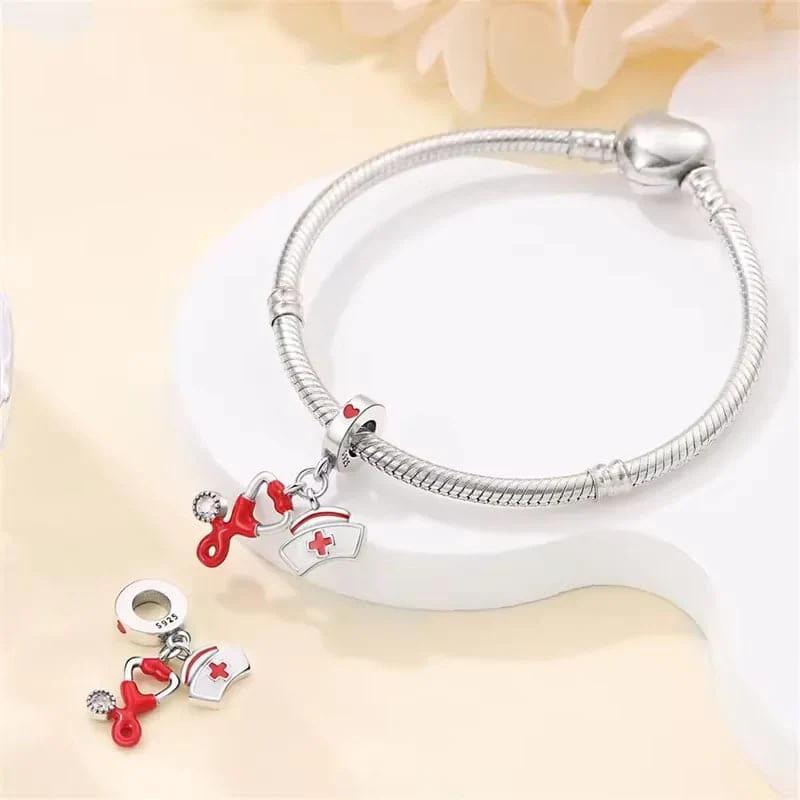 Nurse's Heart, Stethoscope and Cap Charm
