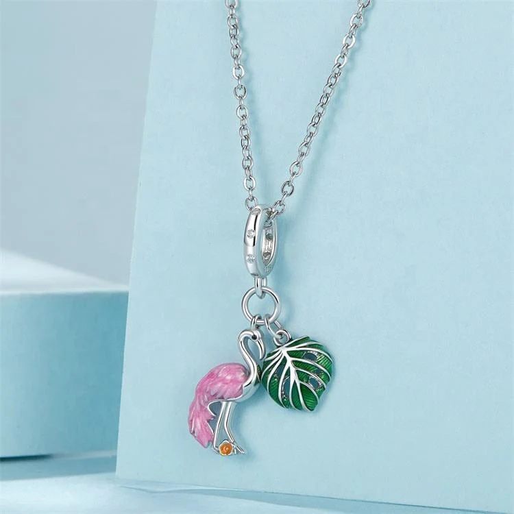 Flamingo & Monstera Leaf Dangle Charm