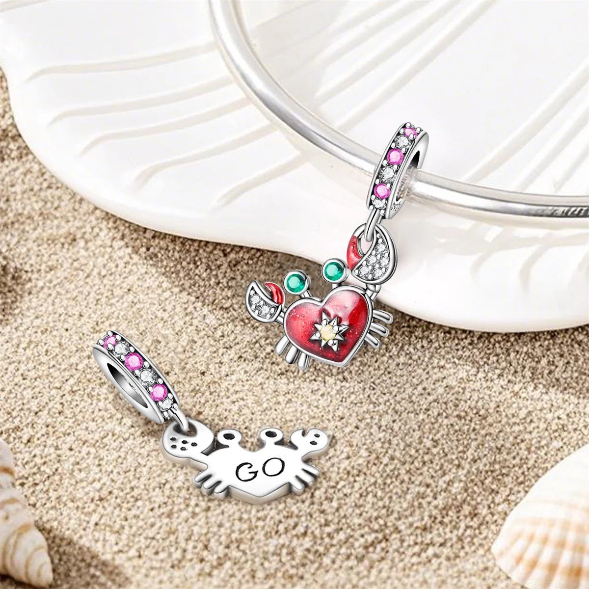 Crab with Heart Shell Dangle Charm