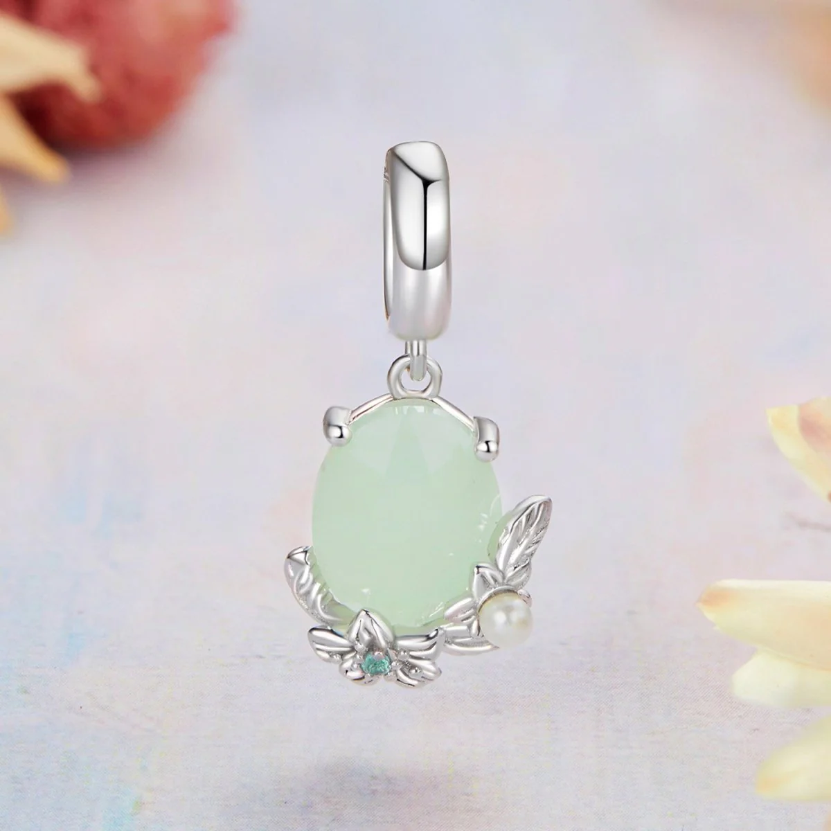 Green Gem & Floral Dangle Charm