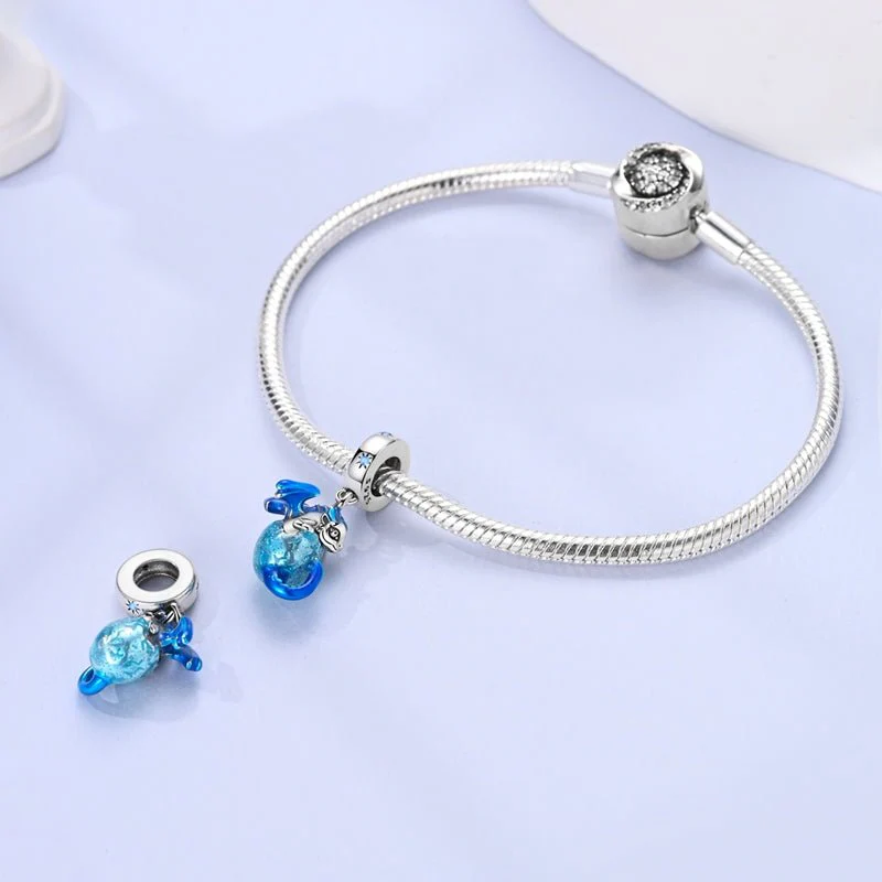 Blue Dragon & Globe Dangle Charm