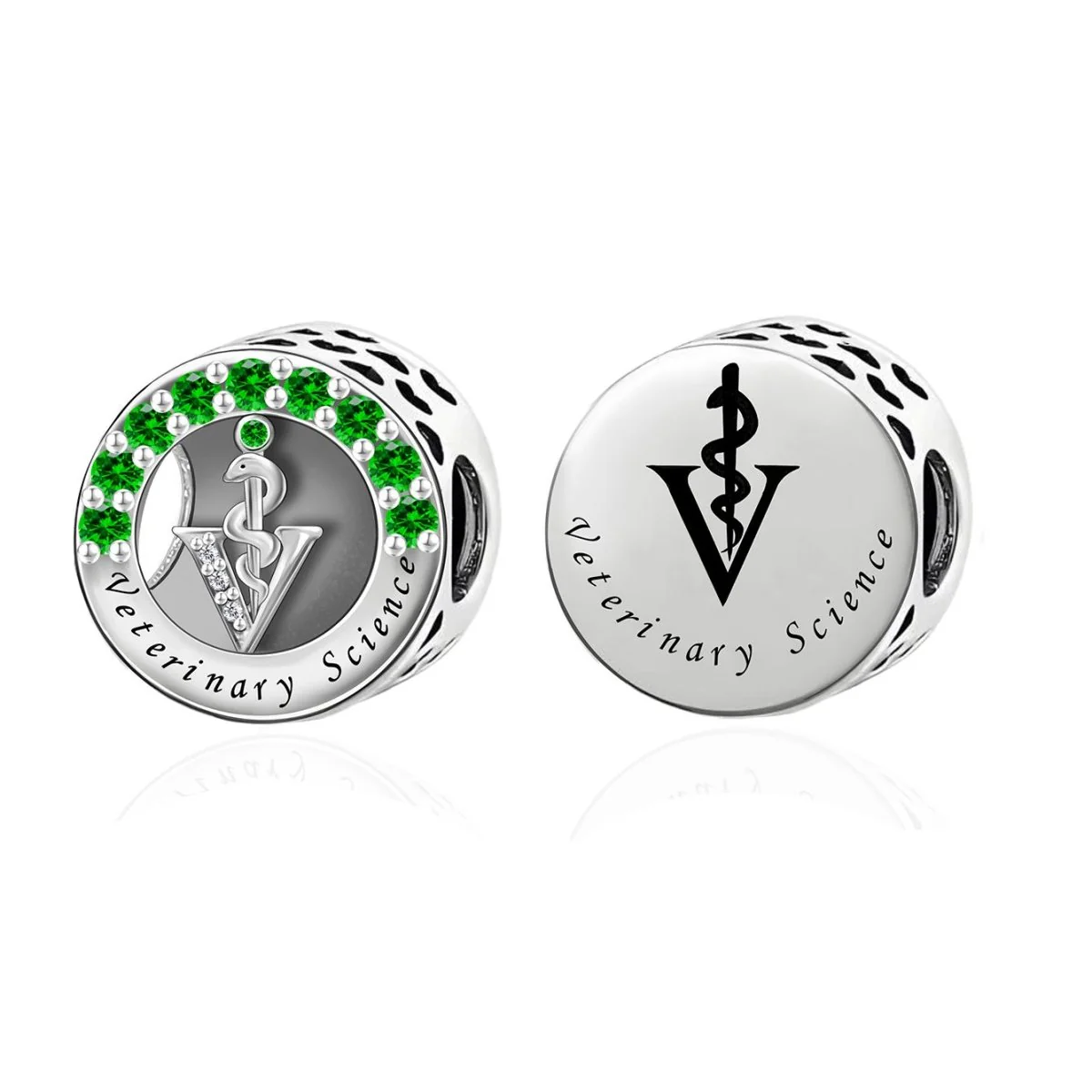 Veterinary Science Symbol with Green Crystal Charm