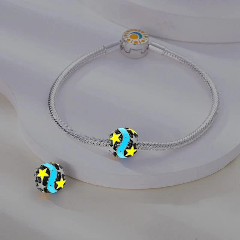 Glow in the Dark Luminous Yellow Star Blue Ribbon Charm