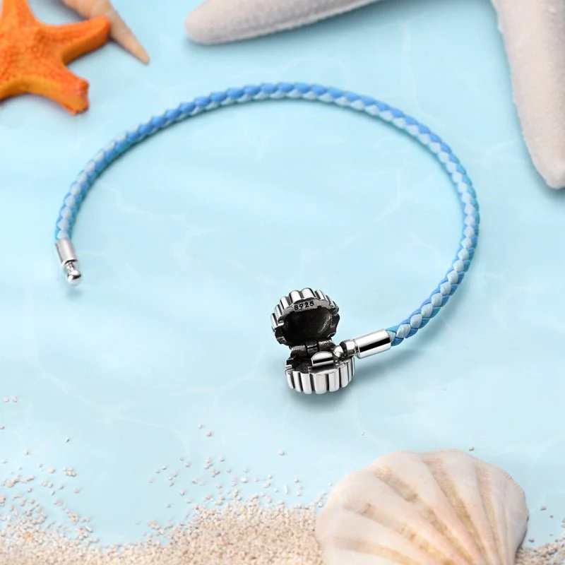 Ocean Blue Braided Leather Bracelet with Seashell Clasp