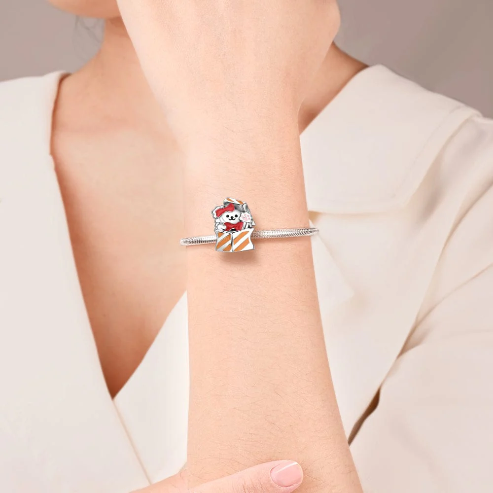 Playful Puppy in Gift Box Charm with Paw Print